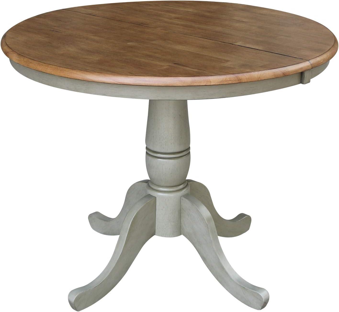 Kyle Round Top Pedestal Drop Leaf Dining Table Hickory Brown/Stone Gray - International Concepts: Solid Wood, Mid-Century Modern
