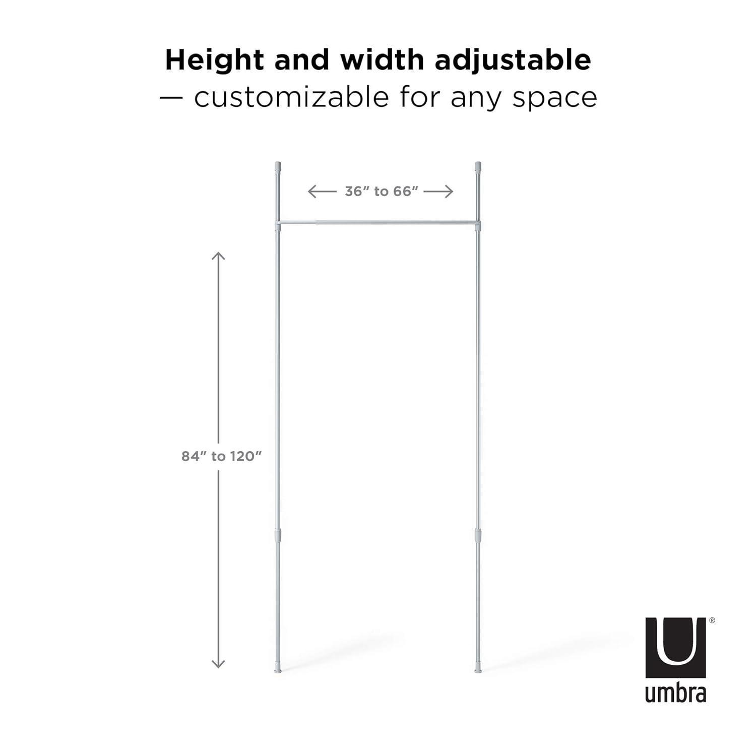 36"-66" Umbra Anywhere Curtain Rod Nickel Finish: Adjustable Tension Rod, Metal, Smooth Surface, Silver