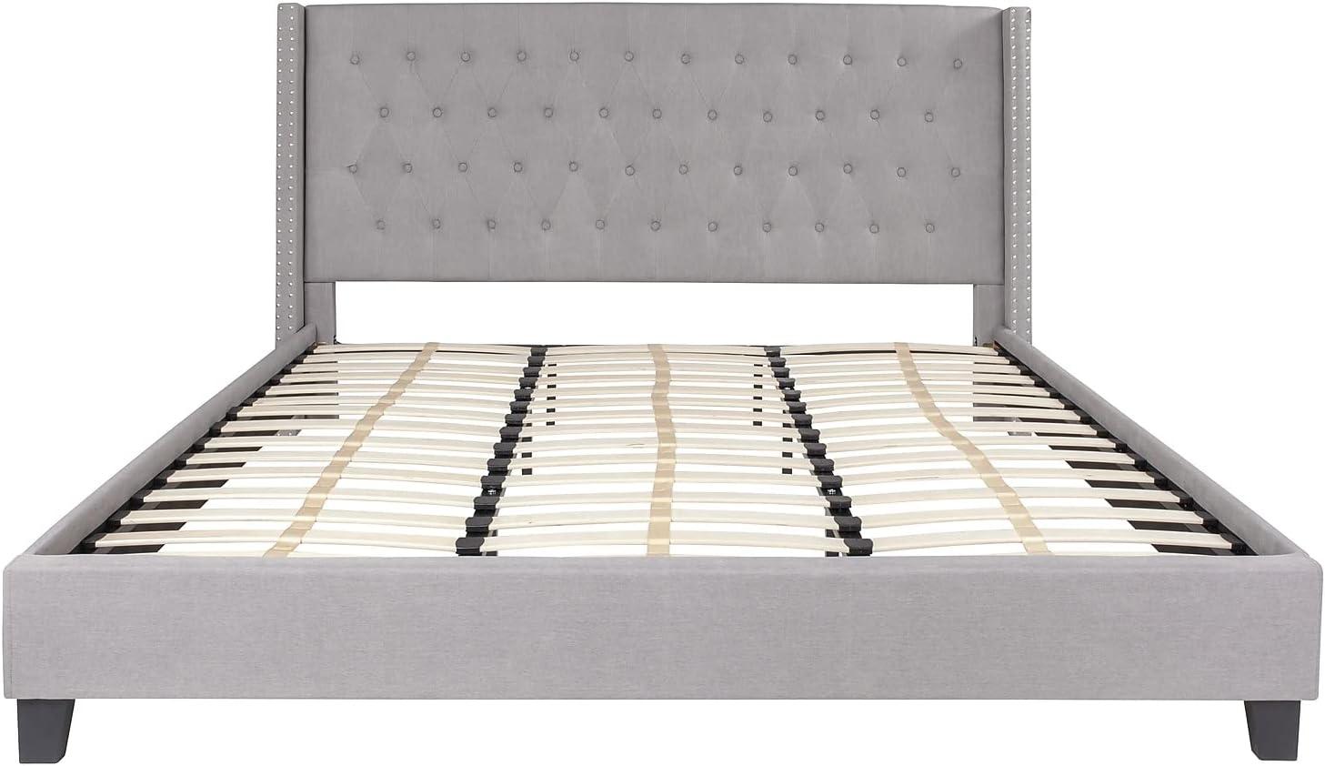 Riverdale Light Gray Tufted King Platform Bed with Nailhead Trim