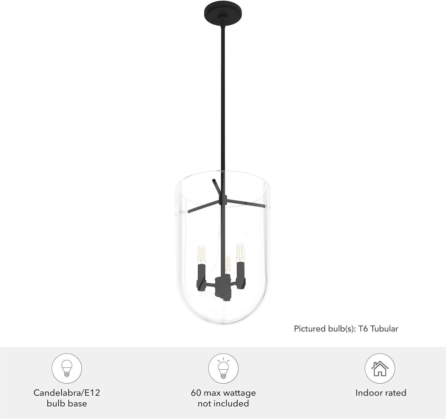 Sacha 16'' Black Modern LED Glass Bell-Shaped Pendant