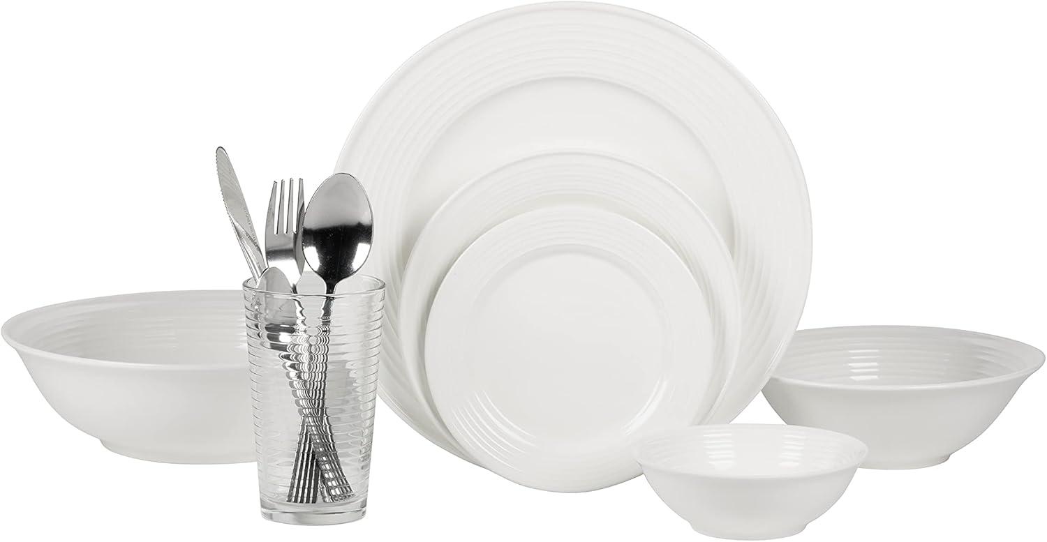 10 Strawberry Street Nova White Round 62-Piece Stoneware Dinnerware Set, Service for 6