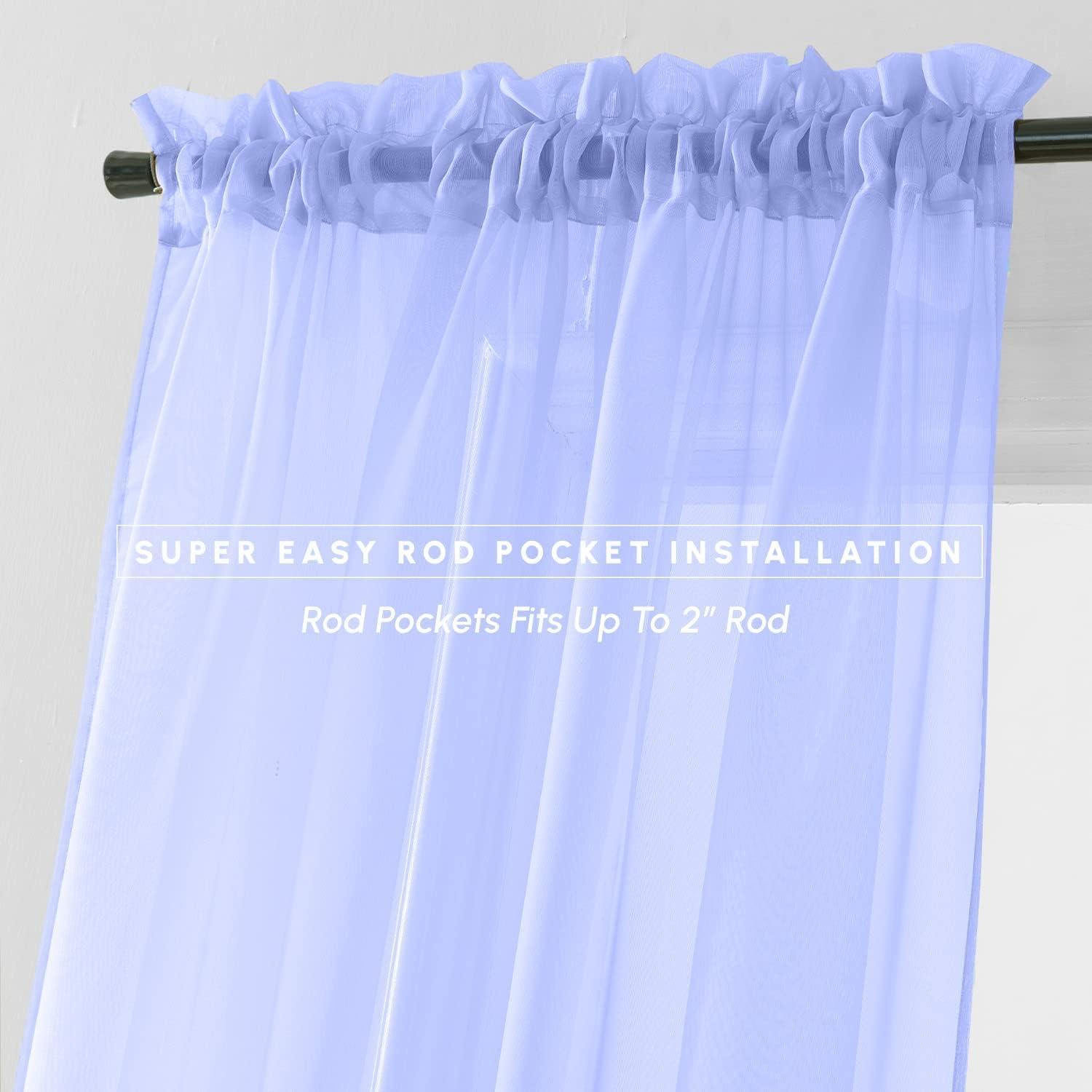2-Piece Multipurpose Solid Colored Drapes, Sheer Window Curtains with 2 inch Rod Pocket, 60 X 84 inches, Lavender