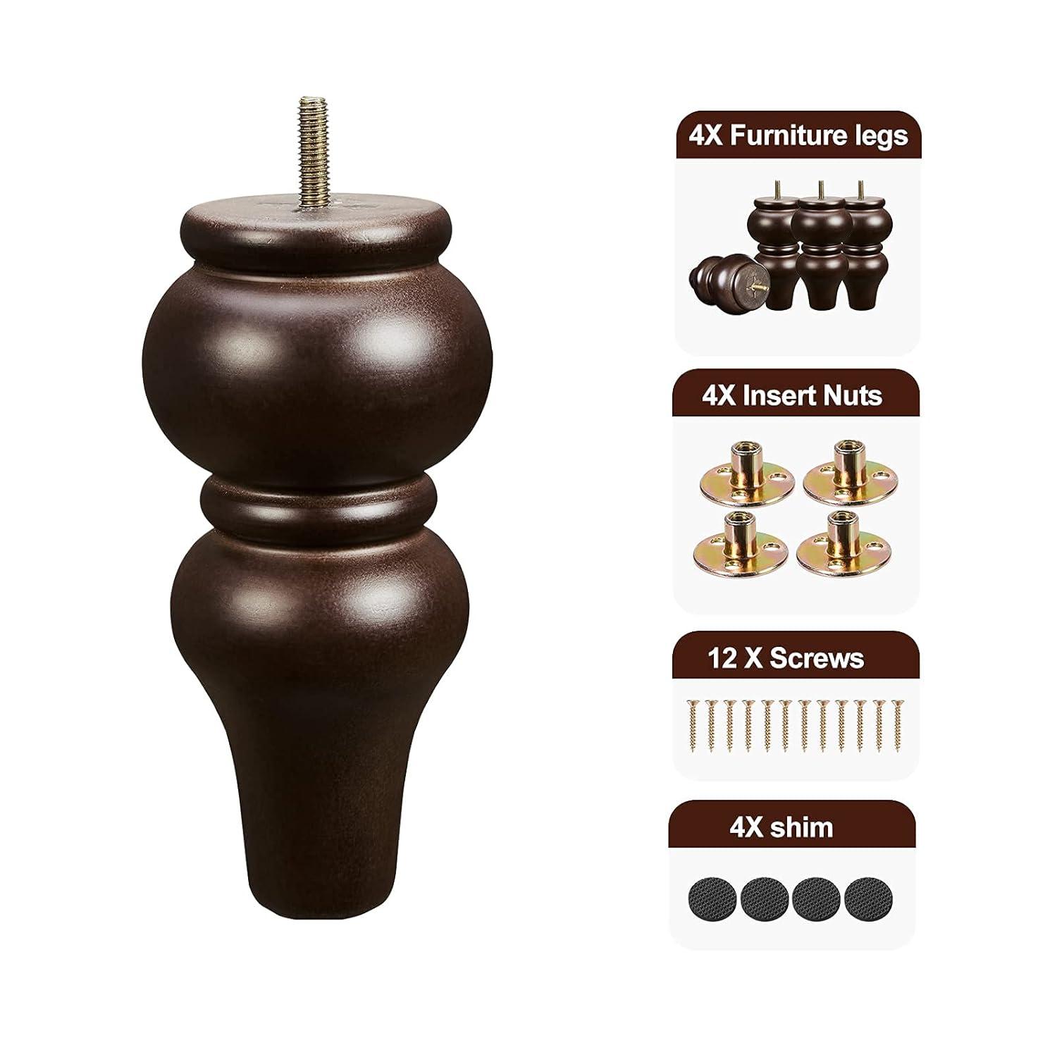 Wood Furniture Legs 8 inch Sofa Legs Pack of 4,Round Couch Legs Espresso Mid Century Chair feet Replacement,Sofa Replacement Parts