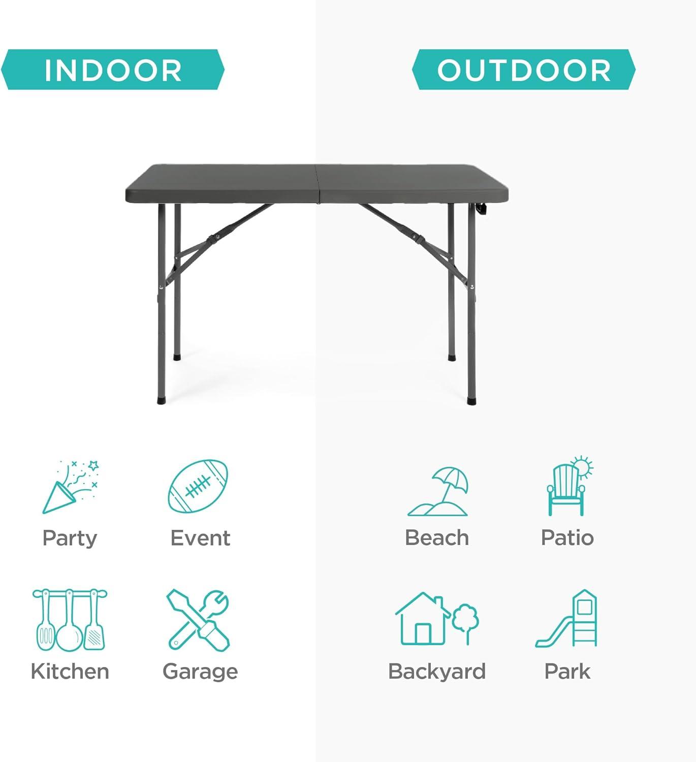 Best Choice Products 4Ft Plastic Folding Table, Indoor Outdoor Heavy Duty Portable W/ Handle, Lock For Picnic