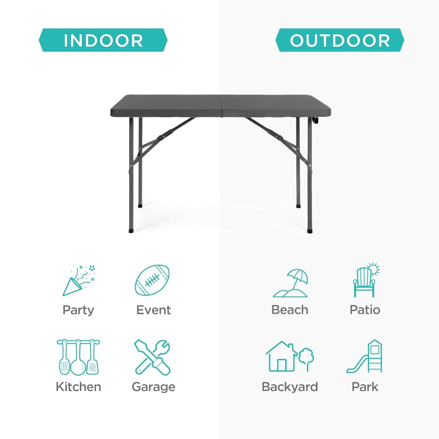 Best Choice Products 4Ft Plastic Folding Table, Indoor Outdoor Heavy Duty Portable W/ Handle, Lock For Picnic