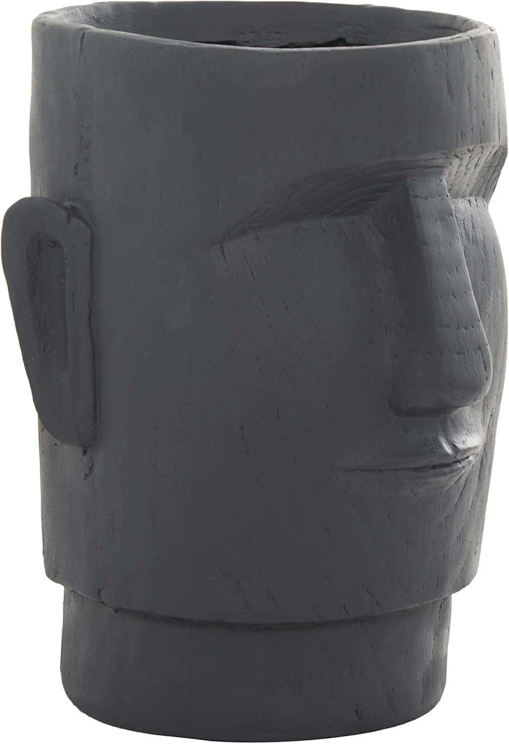 Deco 79 Magnesium Oxide Face Indoor Outdoor Planter Easter Island Large Planter Pot, Planter 13" x 14" x 18", Dark Gray