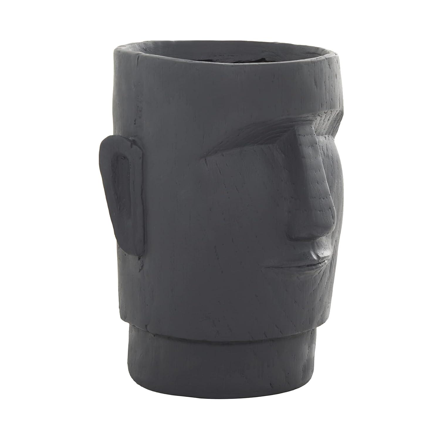Deco 79 Magnesium Oxide Face Indoor Outdoor Planter Easter Island Large Planter Pot, Planter 13" x 14" x 18", Dark Gray