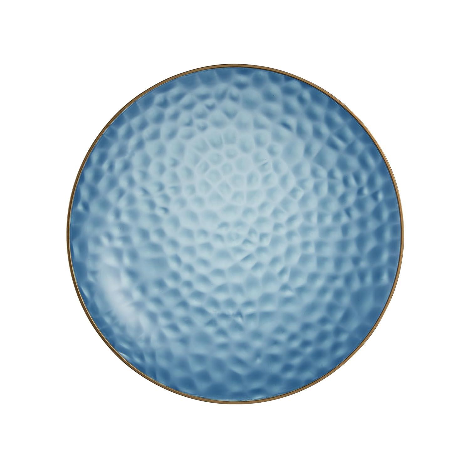 PLASTICPRO Pack of 30 Disposable Plastic Plates Fancy Dinner Plate Heavy Weight, Hammered Blue With Gold Rim 7”