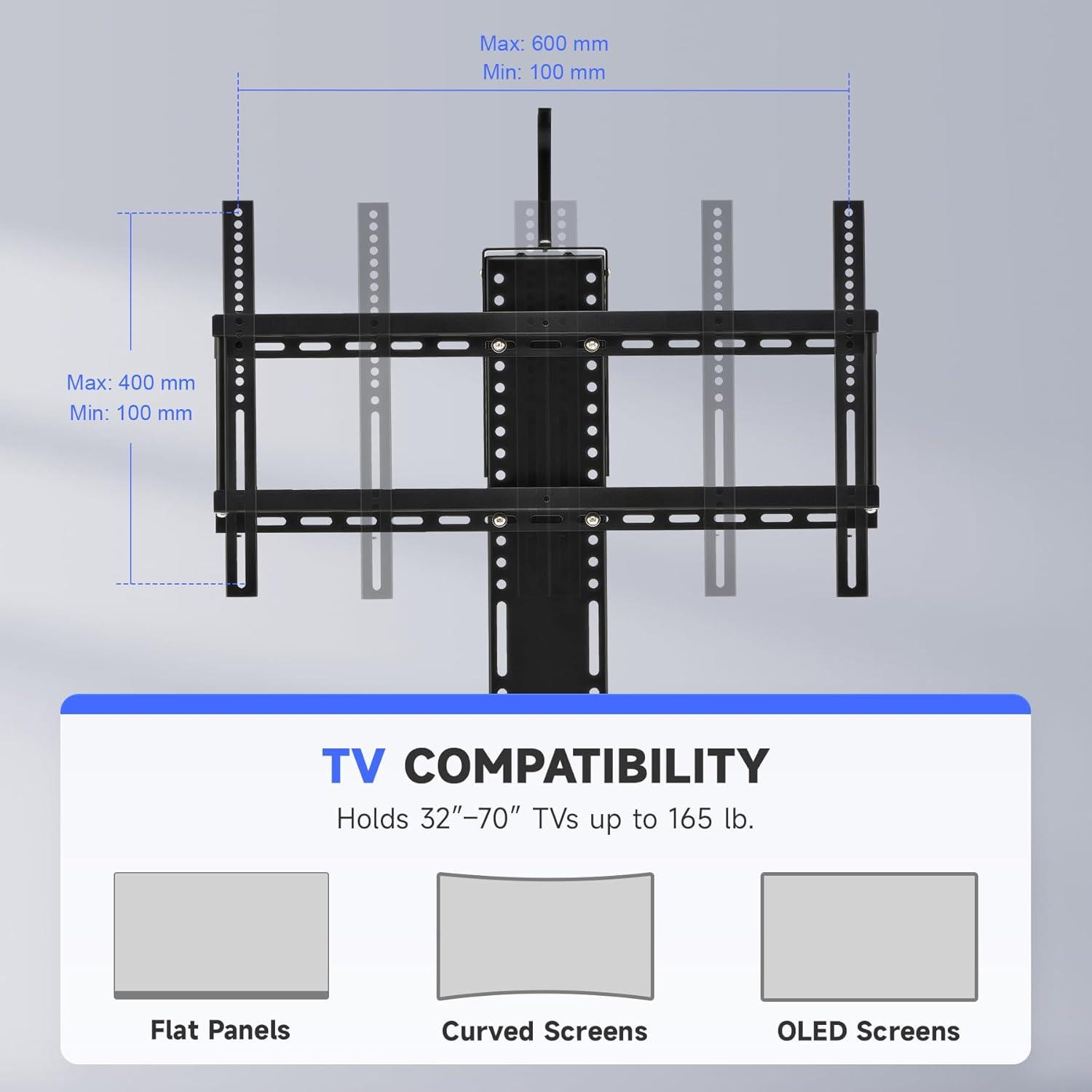 Black Motorized TV Lift for 32" to 70" TVs with Remote Control