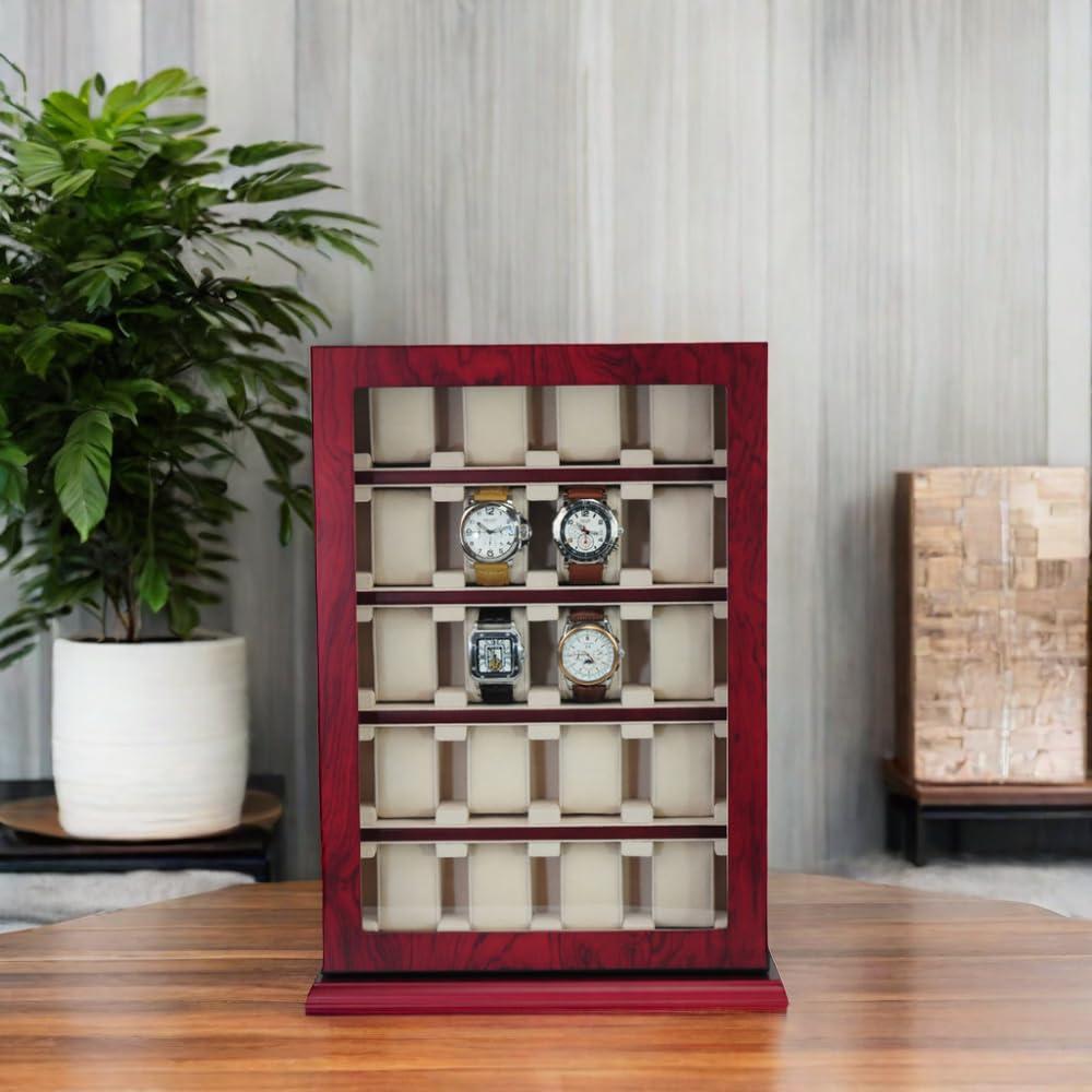 Cherry Wood 30-Slot Wall Mounted Watch Display Case