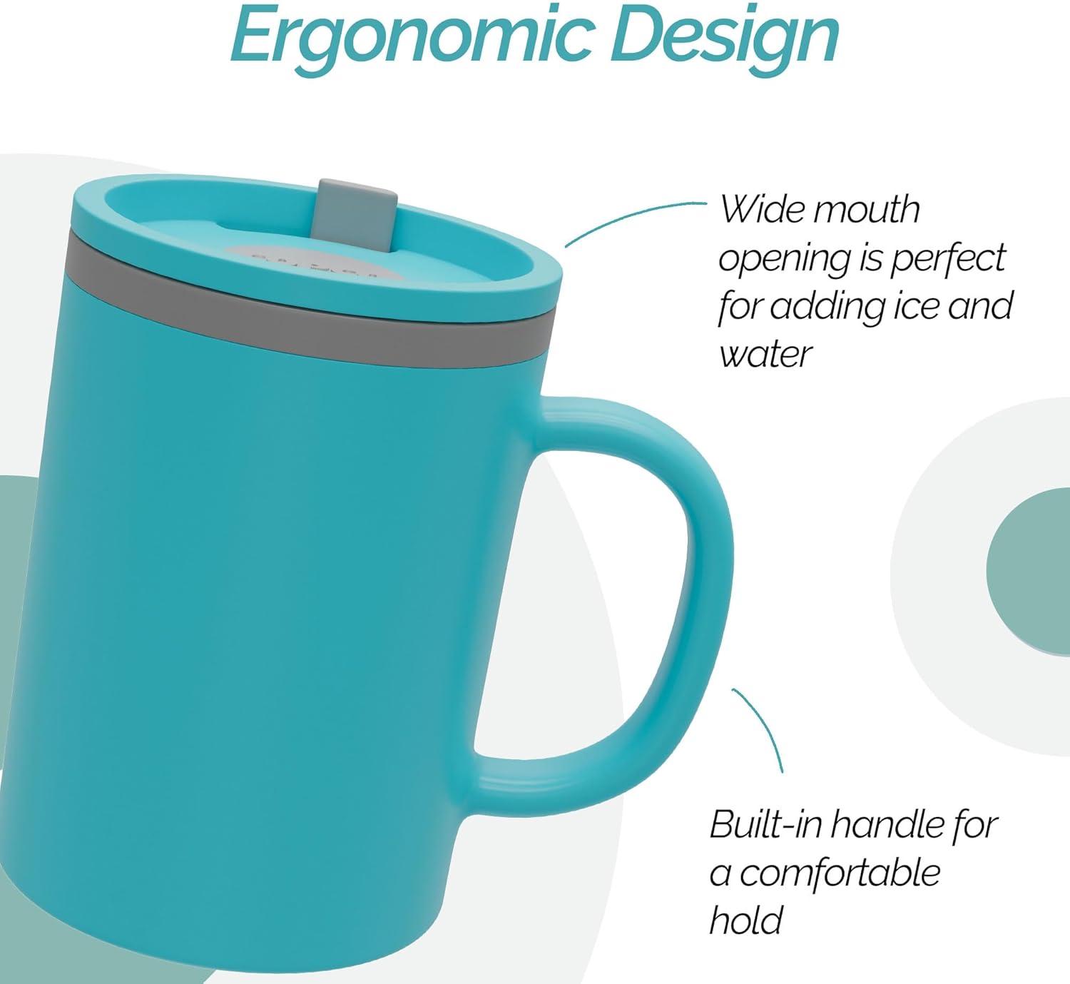 Copco Iconic 16oz Double Wall Insulated Desk Mug with Lid and Handle, Set of 2, BPA-Free Reusable Plastic, Spill-Proof, Wide Mouth (Aqua/Mint)