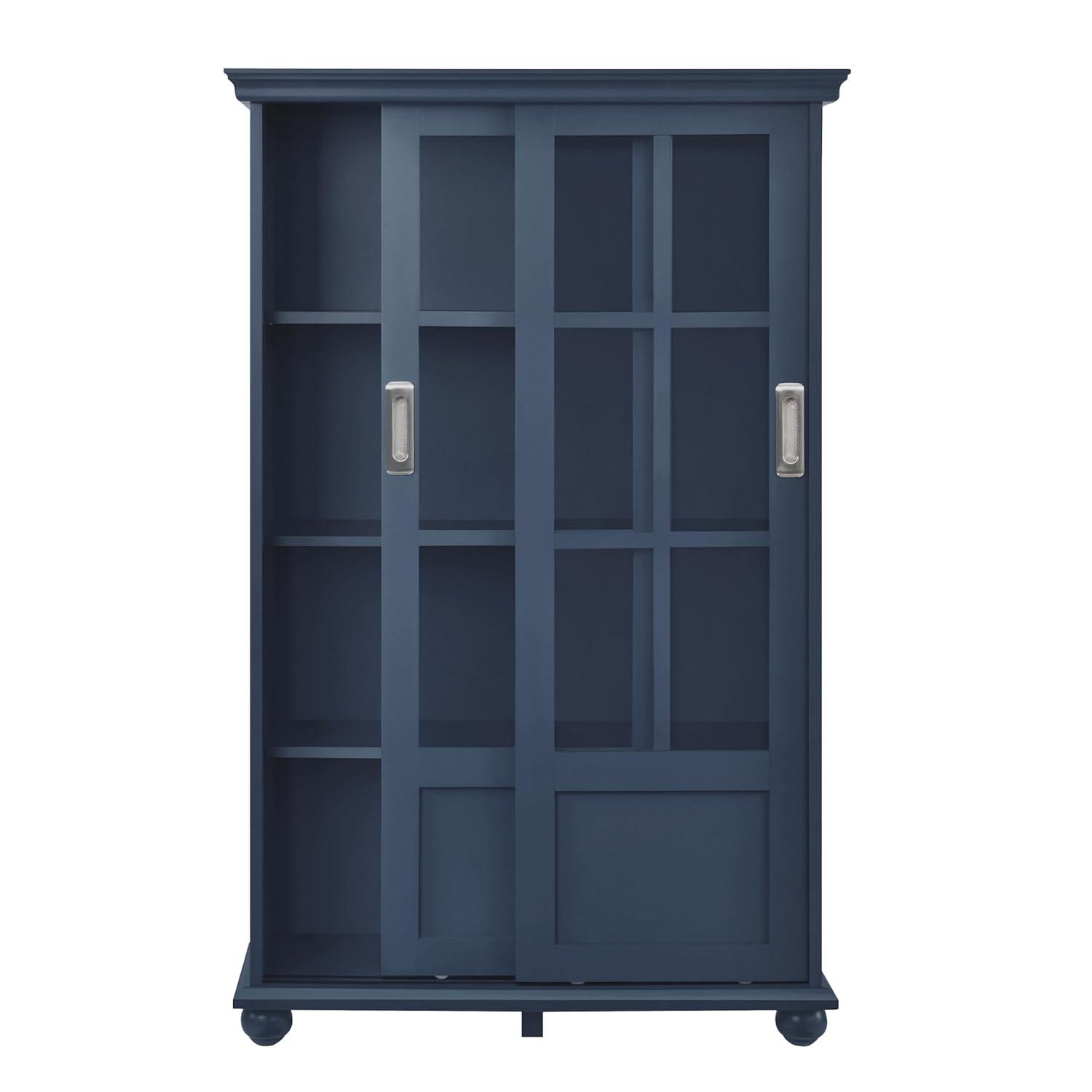 Ameriwood Home Aaron Lane Bookcase with Sliding Glass Doors, Blue