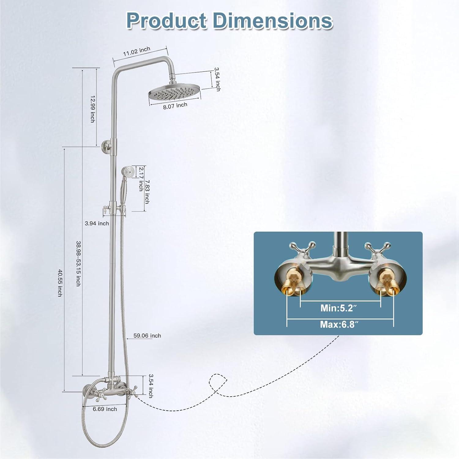 Outdoor Shower Kit, Bathroom Shower Feature Shower System Set, Outside Shower Faucet High Pressure Wall Mount, Brushed Nickel