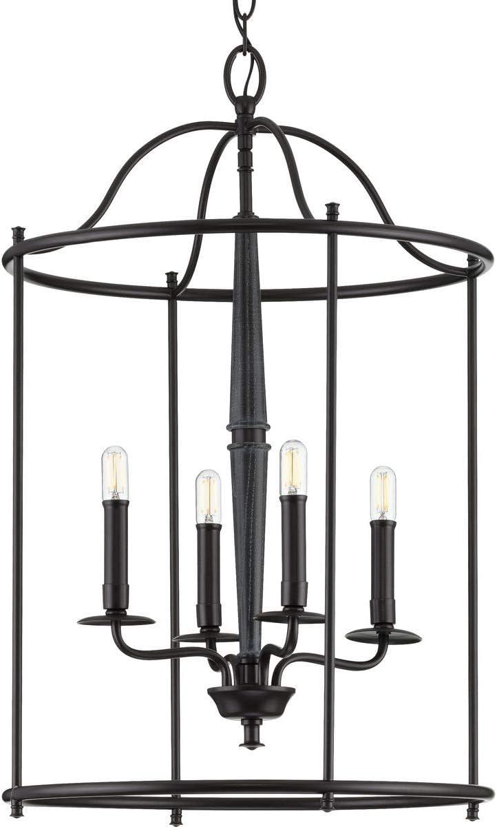 Progress Lighting Durrell 4-Light Foyer Pendant, Matte Black, Open-Cage, No Shade