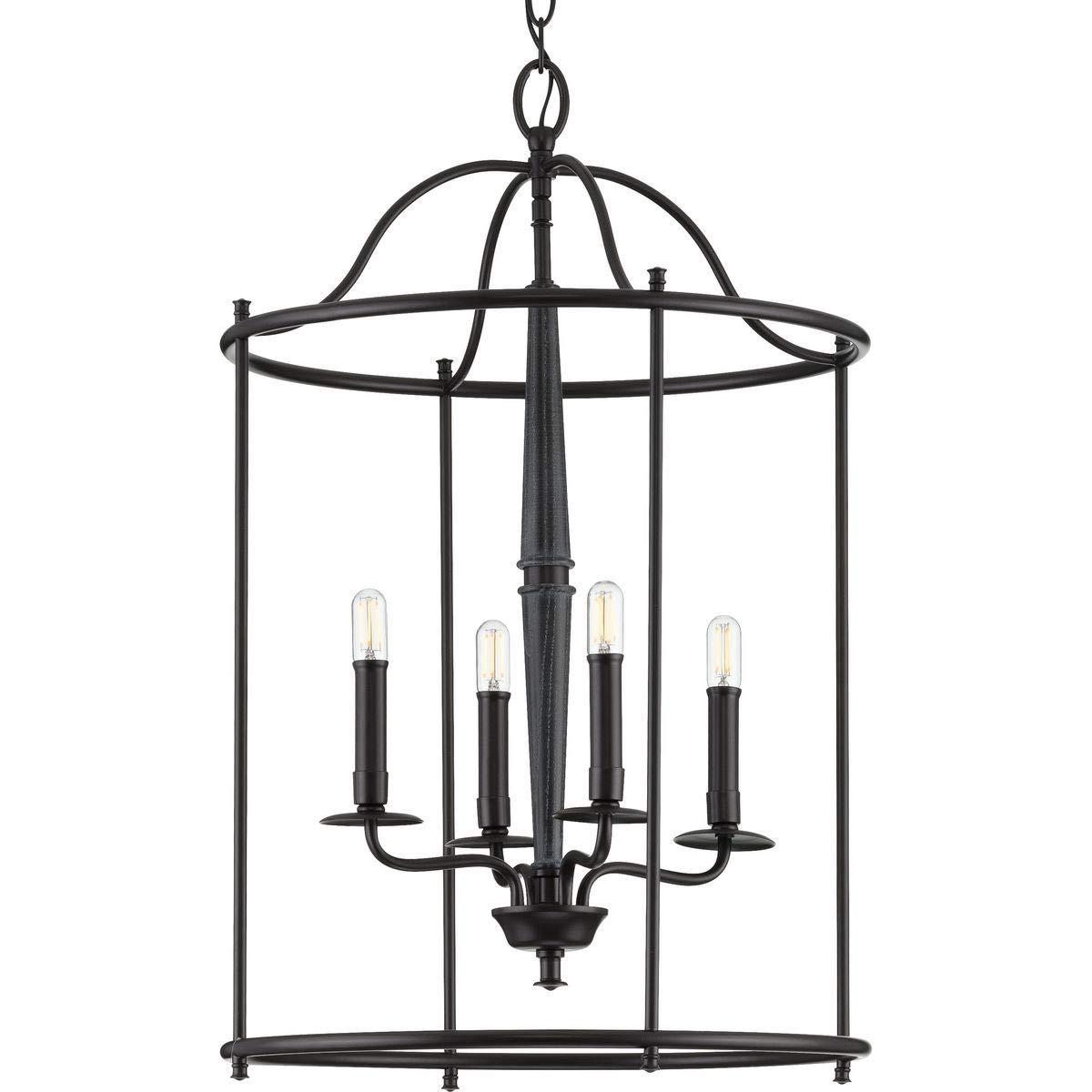 Progress Lighting Durrell 4-Light Foyer Pendant, Matte Black, Open-Cage, No Shade