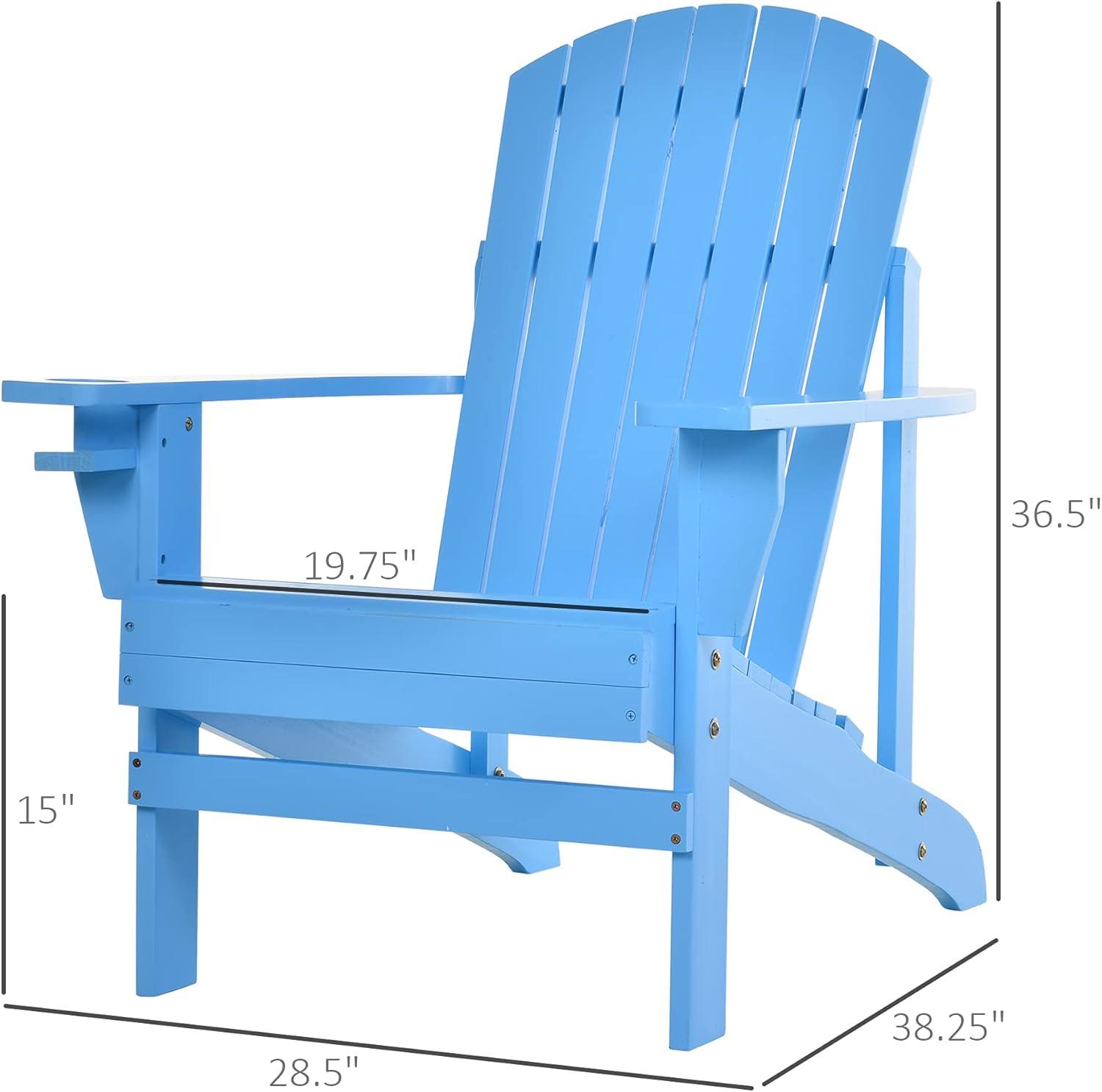 Outsunny Oversized Adirondack Chair, Outdoor Fire Pit and Porch Seating, Classic Log Lounge w/ Built-in Cupholder for Patio, Backyard, Blue