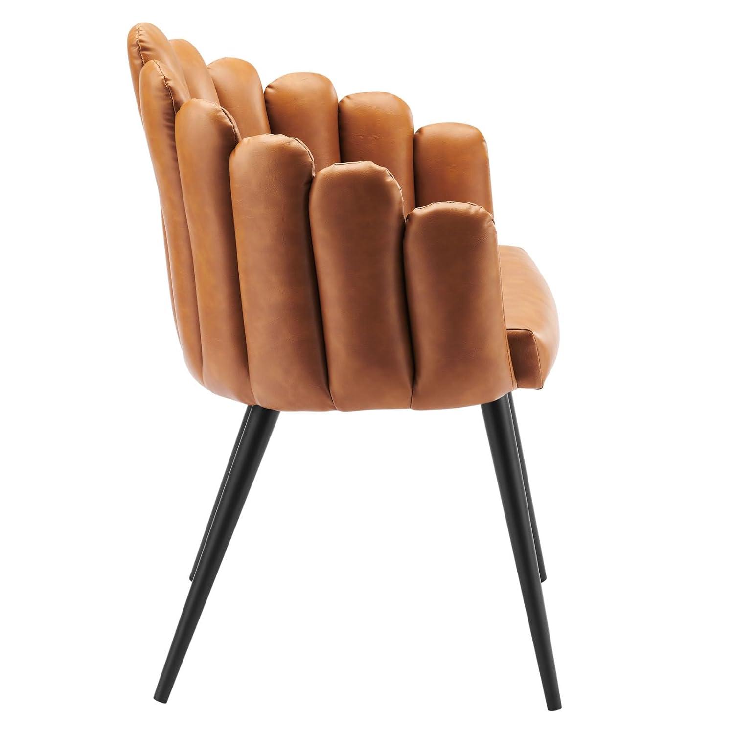 Modway Vanguard 19.5" Scalloped Back Velvet Dining Chair in Black/Charcoal