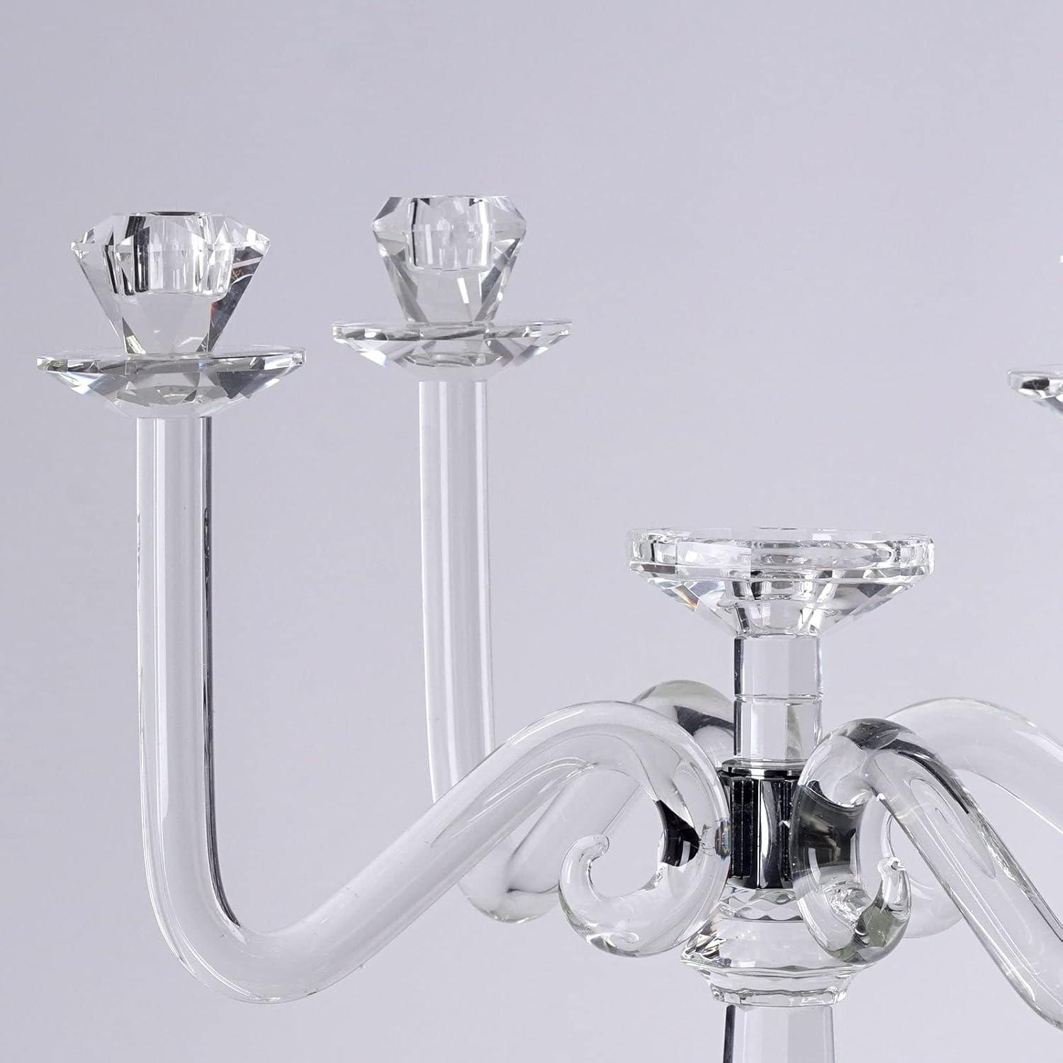 Efavormart 27" Tall Handcrafted Gem Cut 5 Arm Crystal Modern Glass Candelabra Candle Holder Wedding Centerpiece