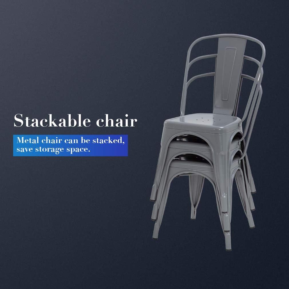 Metal Chairs Set of 4, Stackable Metal Patio Chairs 18 Inch Seat Height, Indoor/Outdoor Tolix Side Chair with Back, 330LBS Weight Capacity, Chic Kitchen Dining Chairs, Black