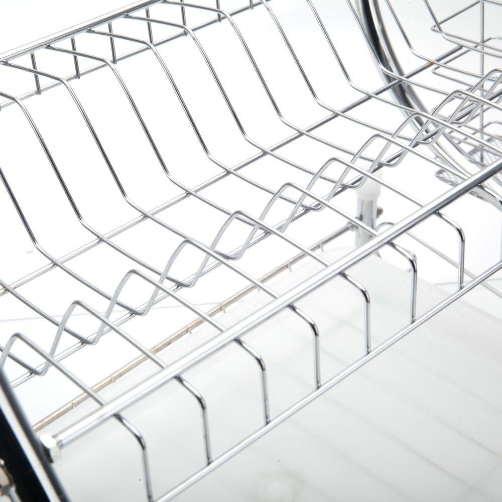 Silver 2-Tier Stainless Steel Dish Drying Rack with Utensil Cup