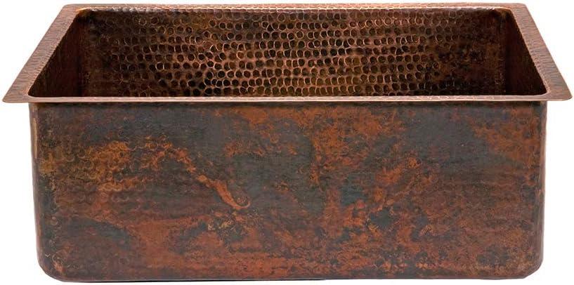 Premier Copper Products KSDB25199 25" Hammered Copper Single Basin Kitchen Sink