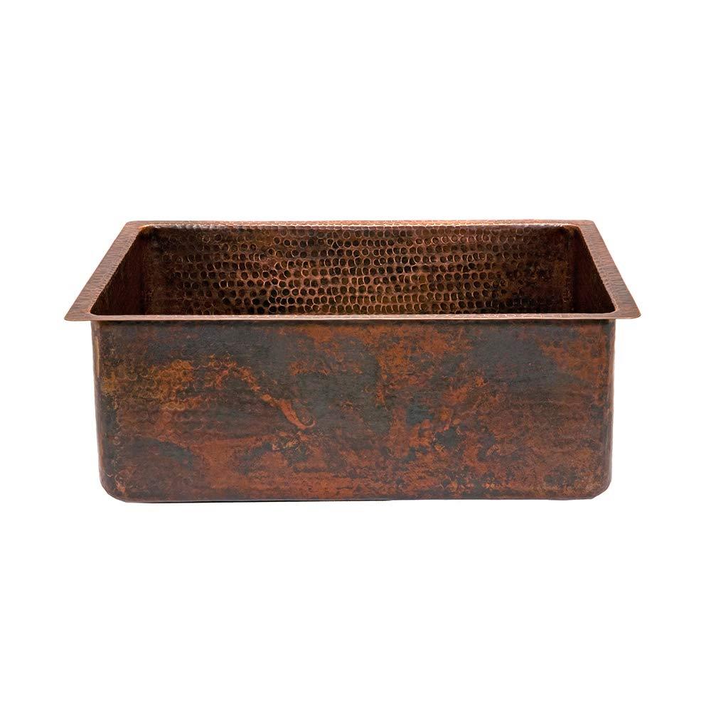 Premier Copper Products KSDB25199 25" Hammered Copper Single Basin Kitchen Sink