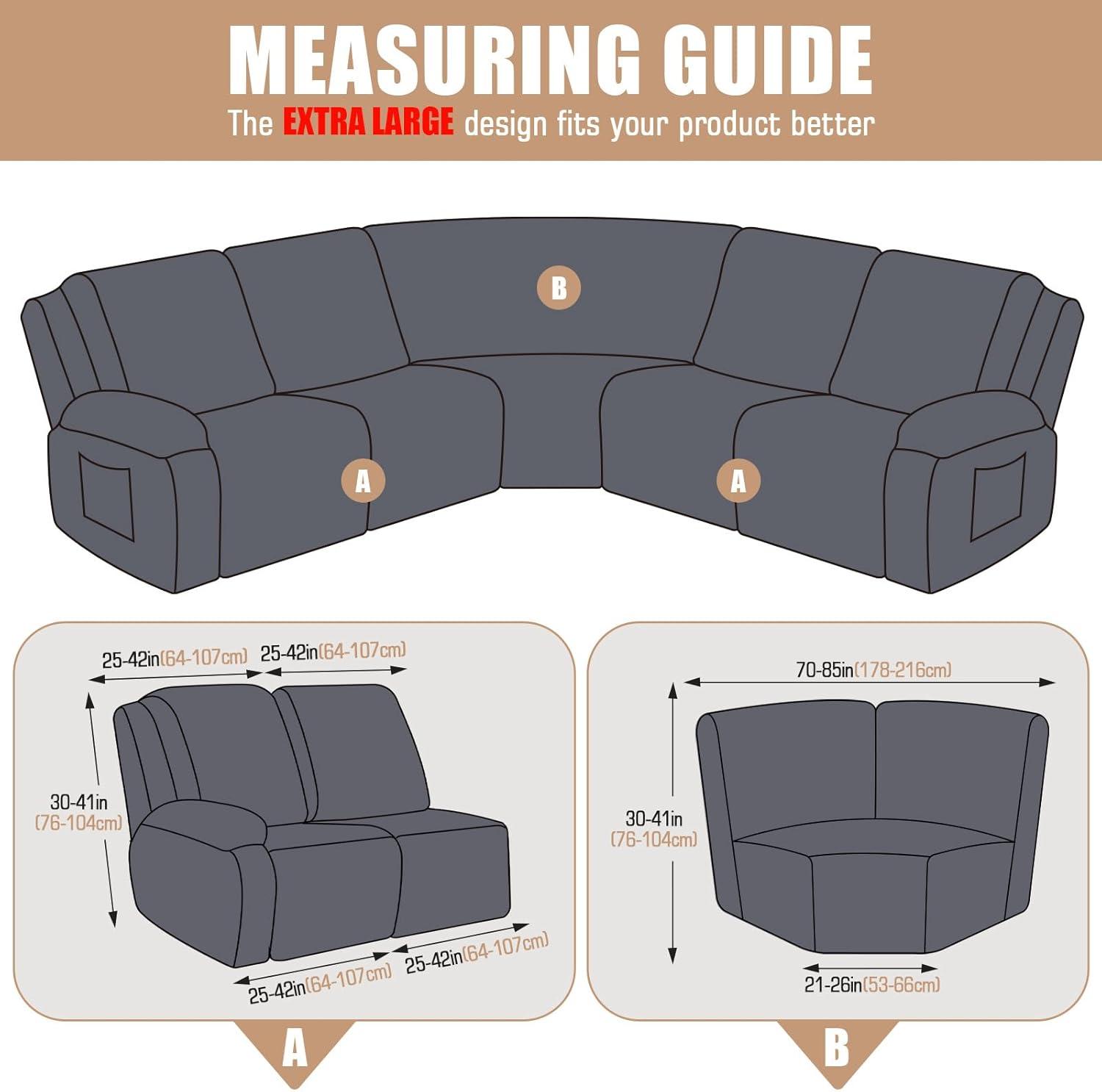5-Pieces Recliner Corner Sectional Sofa Slipcovers- Oversized Box Cushion Reclining Sofa Covers for L Shaped Couch with Pockets ( 5 Seater)