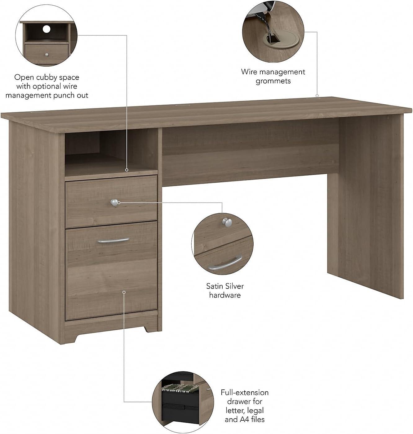 Cabot 60W Computer Desk with Drawers in Ash Gray - Engineered Wood