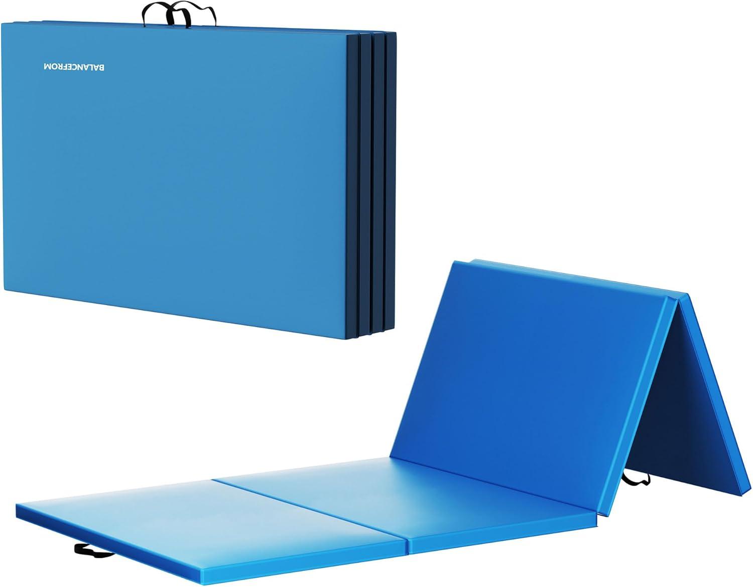 BalanceFrom All Purpose 4'x8'x2" Extra Thick High Density Anti Tear Fitness Yoga Gymnastics Gym Folding Exercise Aerobics Mat, Blue