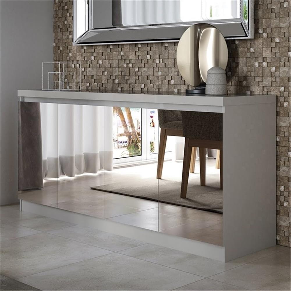 62.99" Viennese 6 Shelves Buffet Cabinet with Mirrors Matte Black - Manhattan Comfort: Modern Console Storage