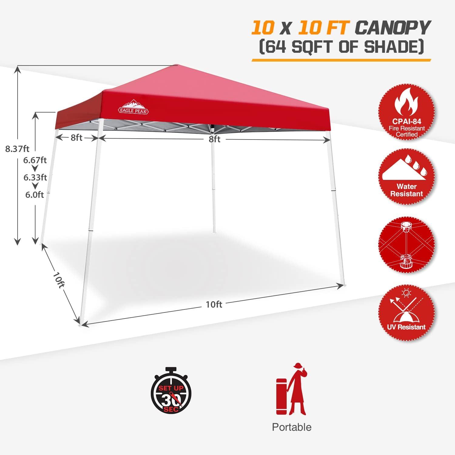 EAGLE PEAK Pop Up Canopies 10 Ft. W x 10 FT. D Metal Party Tent Canopy