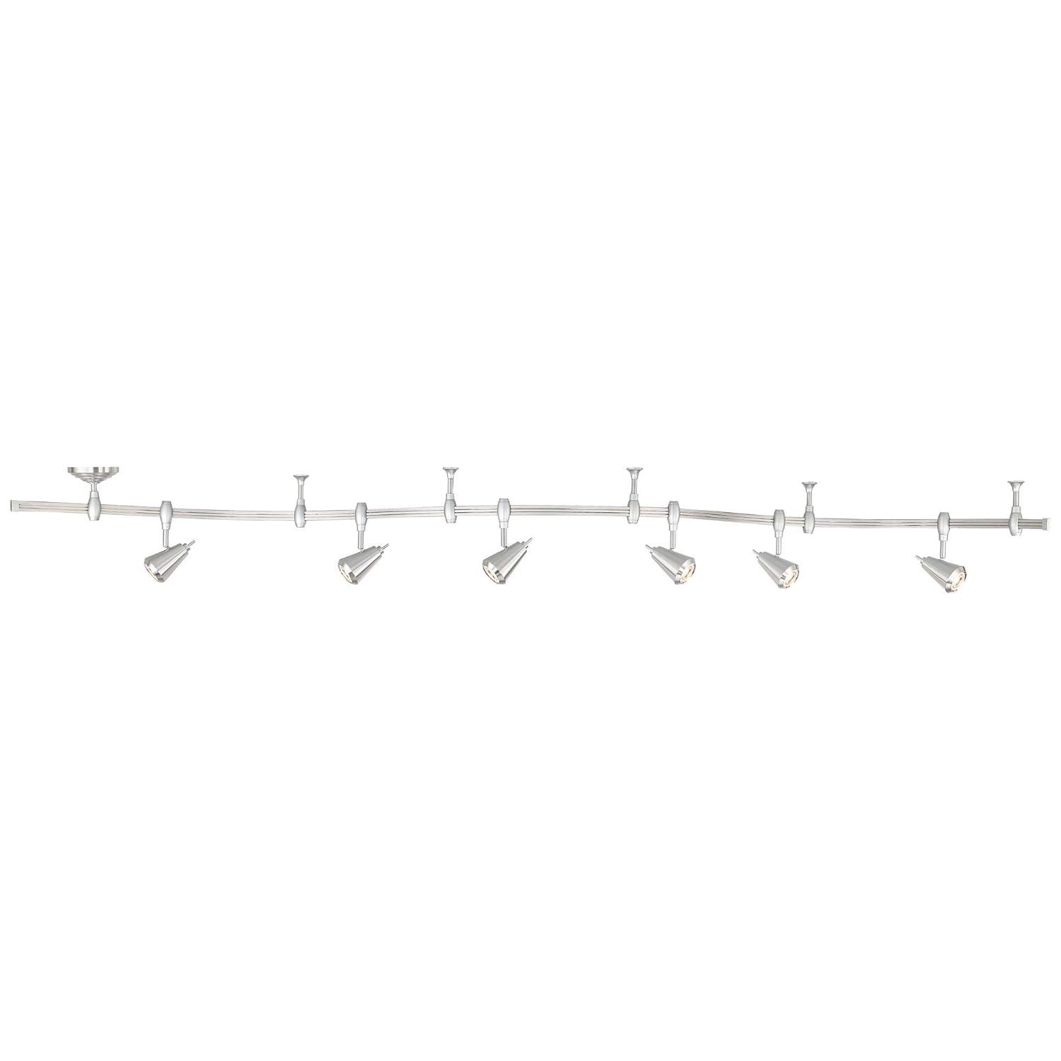 Pro Track Ali 6-Light Heads LED Ceiling Track Light Fixture Kit Dimmable Monorail Silver Brushed Nickel Finish Modern Kitchen Bathroom 108" Wide