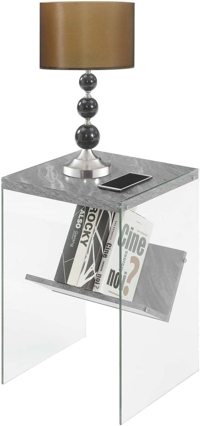 Convenience Concepts SoHo Glass End Table with Shelf, Gray Faux Marble/Glass