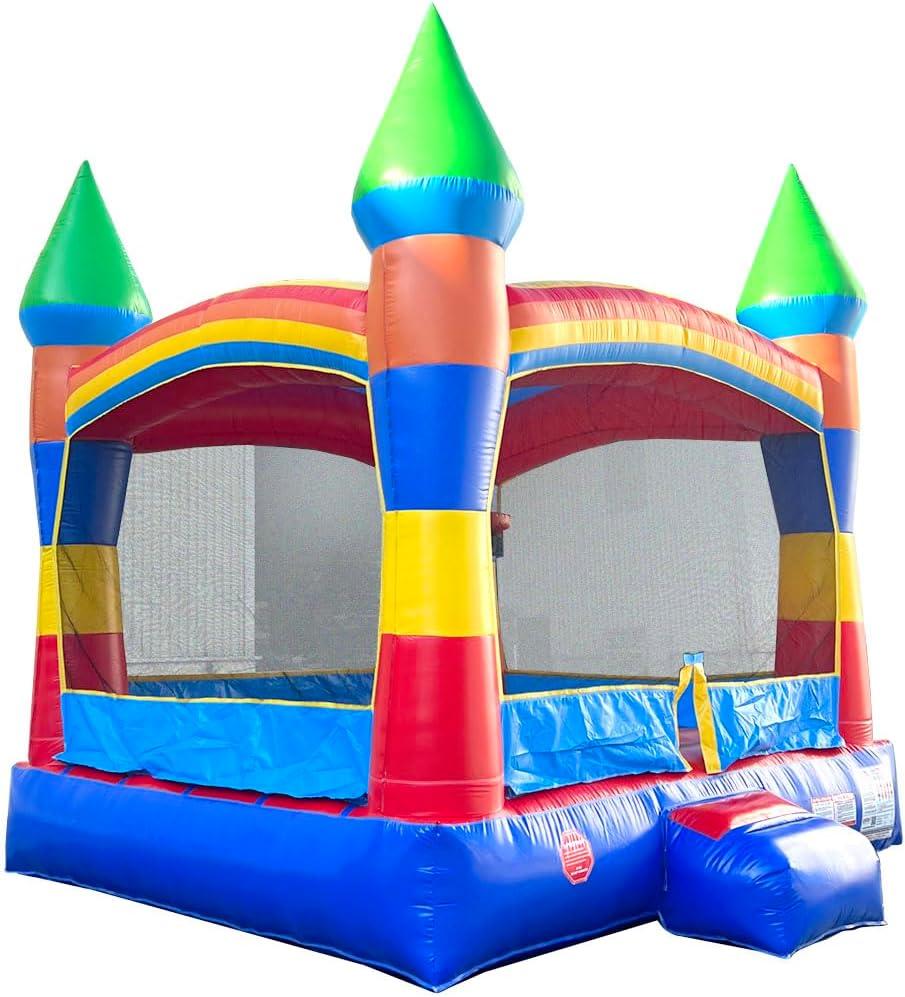 Pogo Bounce House Pogo Bounce House Crossover Inflatable Bounce House, Commercial Grade Party Playhouse Deluxe Rainbow Unit & Blower, For Kids & Toddlers, Backyard Outdoor Jump Fun, w/ Stakes & Storage Bag 13x12x14.5ft