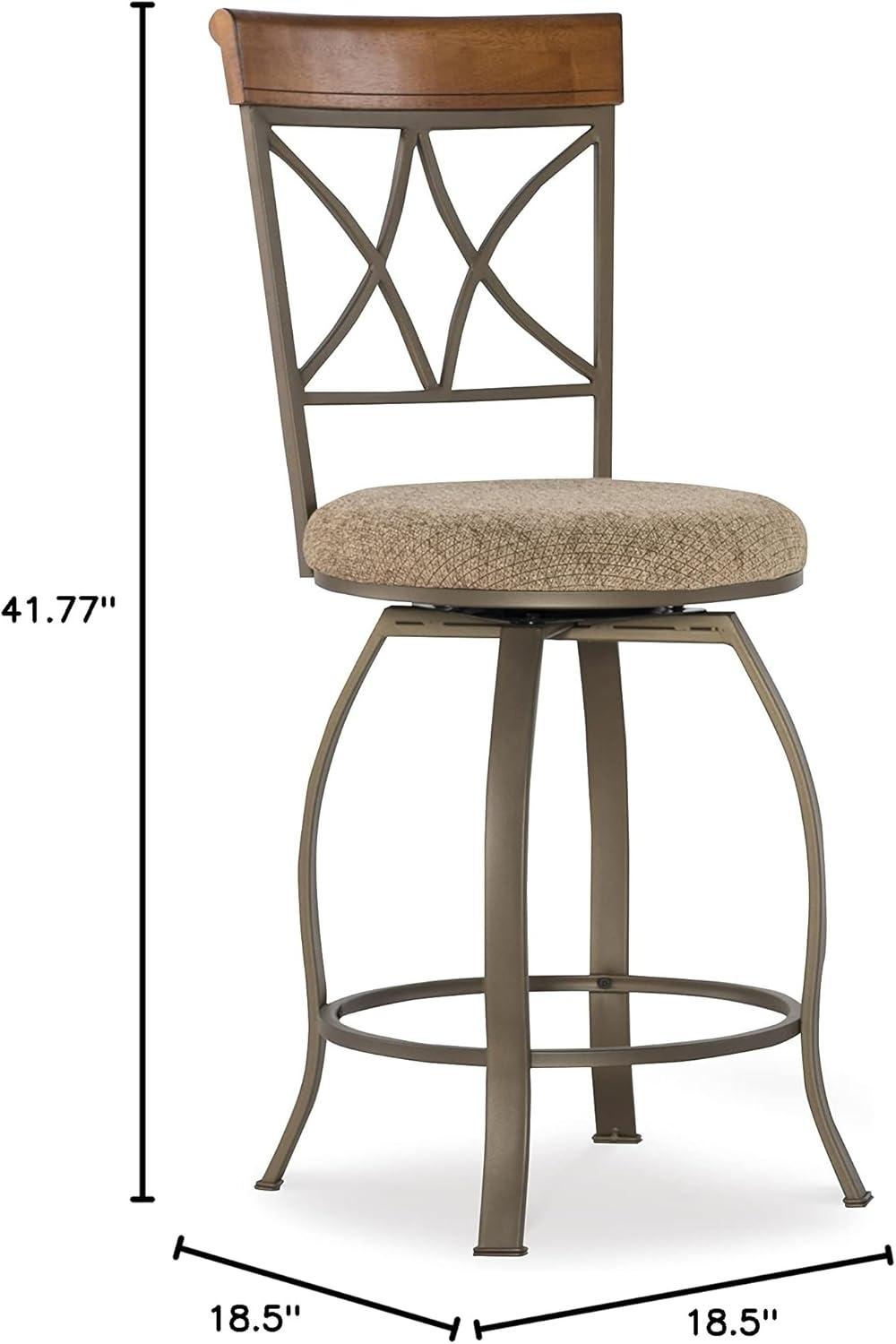 Linon Hamilton Metal Swivel Counter Stool Padded Beige Seat in Matte Pewter