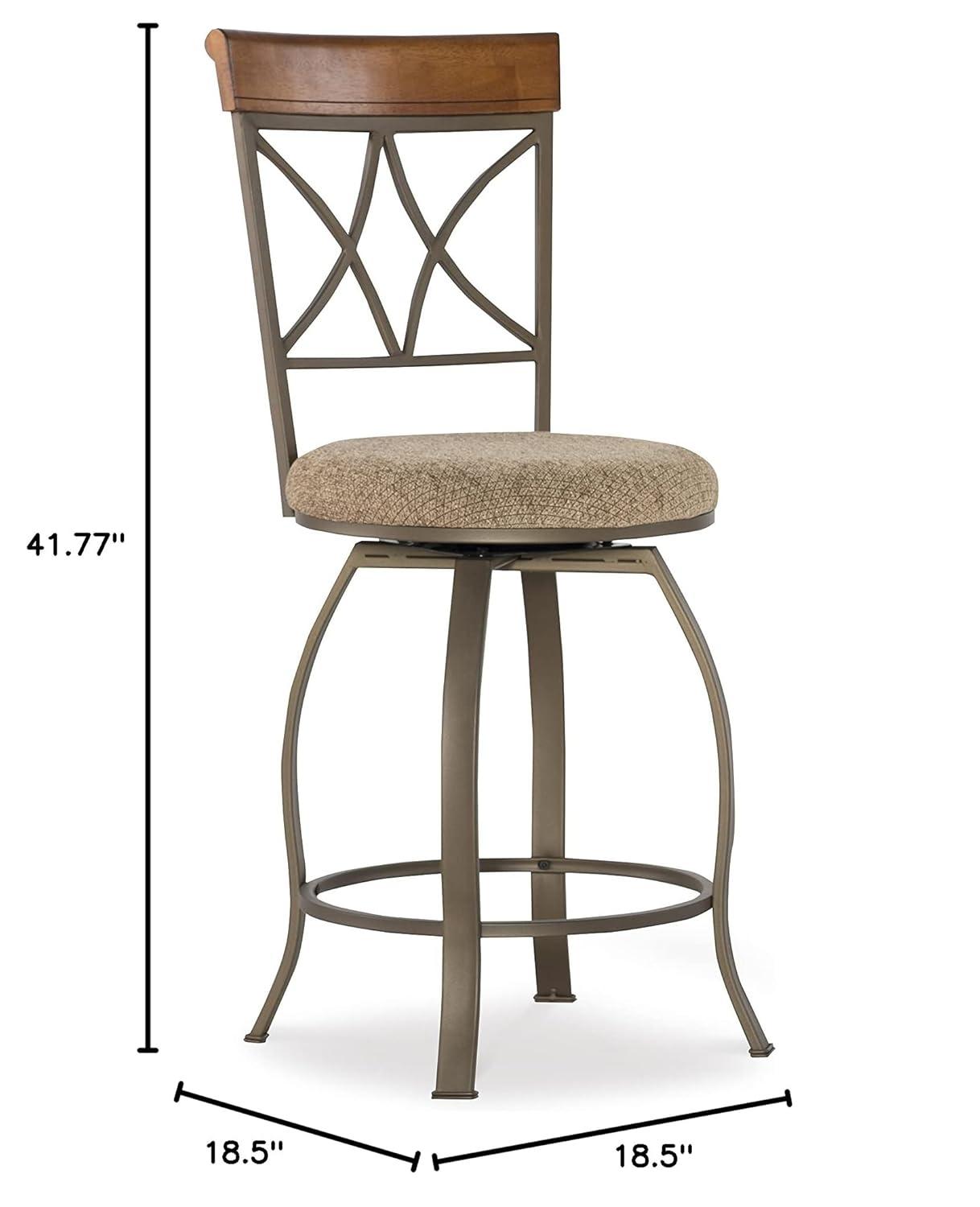 Linon Hamilton Metal Swivel Counter Stool Padded Beige Seat in Matte Pewter