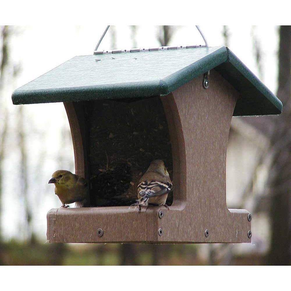 Birds Choice Birds Choice 8.75" Small Recycled Plastic Hanging Hopper 2-Sided Bird Feeder, Taupe/Green
