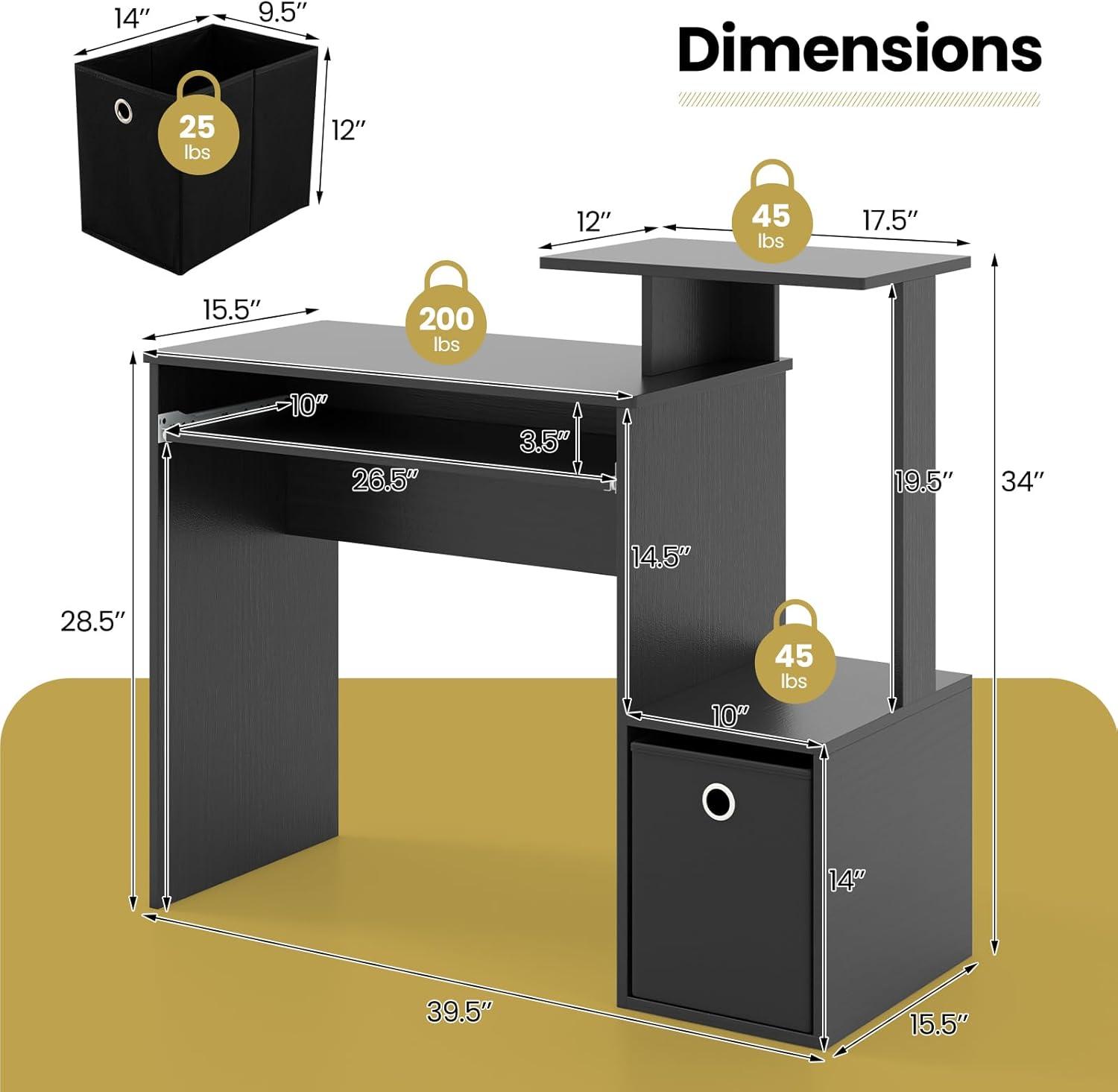 Costway Home Office Computer Desk Space-saving Study Writing Desk with Keyboard Tray Black