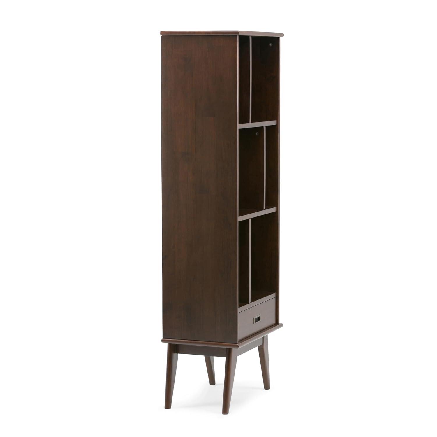 Simpli Home Draper 22"W Solid Hardwood 6 Shelf Compartment Mid-Century Modern Bookcase with Drawer