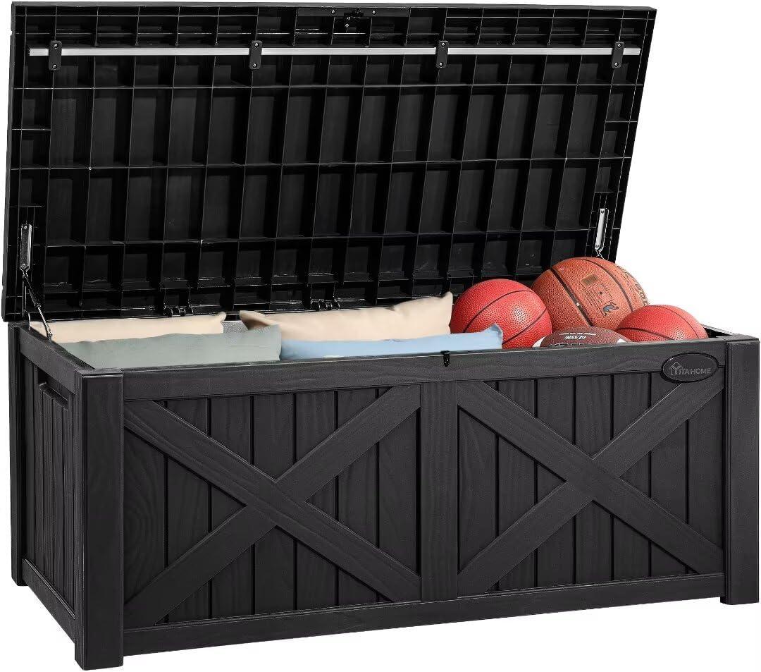 Hokku Designs Waterproof 120 Gallon Large Outdoor Indoor Patio Storage Deck Box , Outside Storage Bin for Cushion Pillows, Towels, Garden Tools