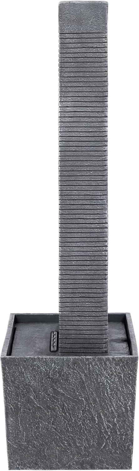 Wrought Studio™ Outdoor Water Fountain for Garden, Patio or Backyard-Freestanding Stone Design with Waterfall Feature & LED Lights