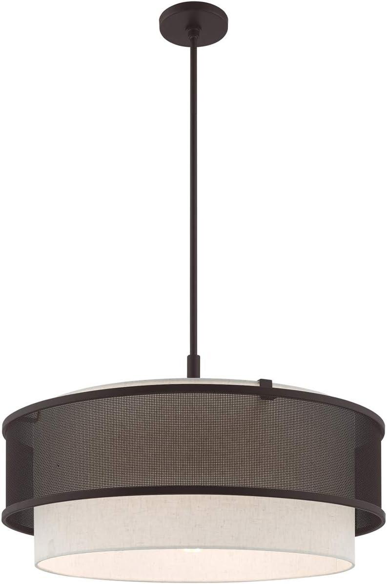 Braddock 5-Light Bronze Drum Pendant with Oatmeal Fabric Shade