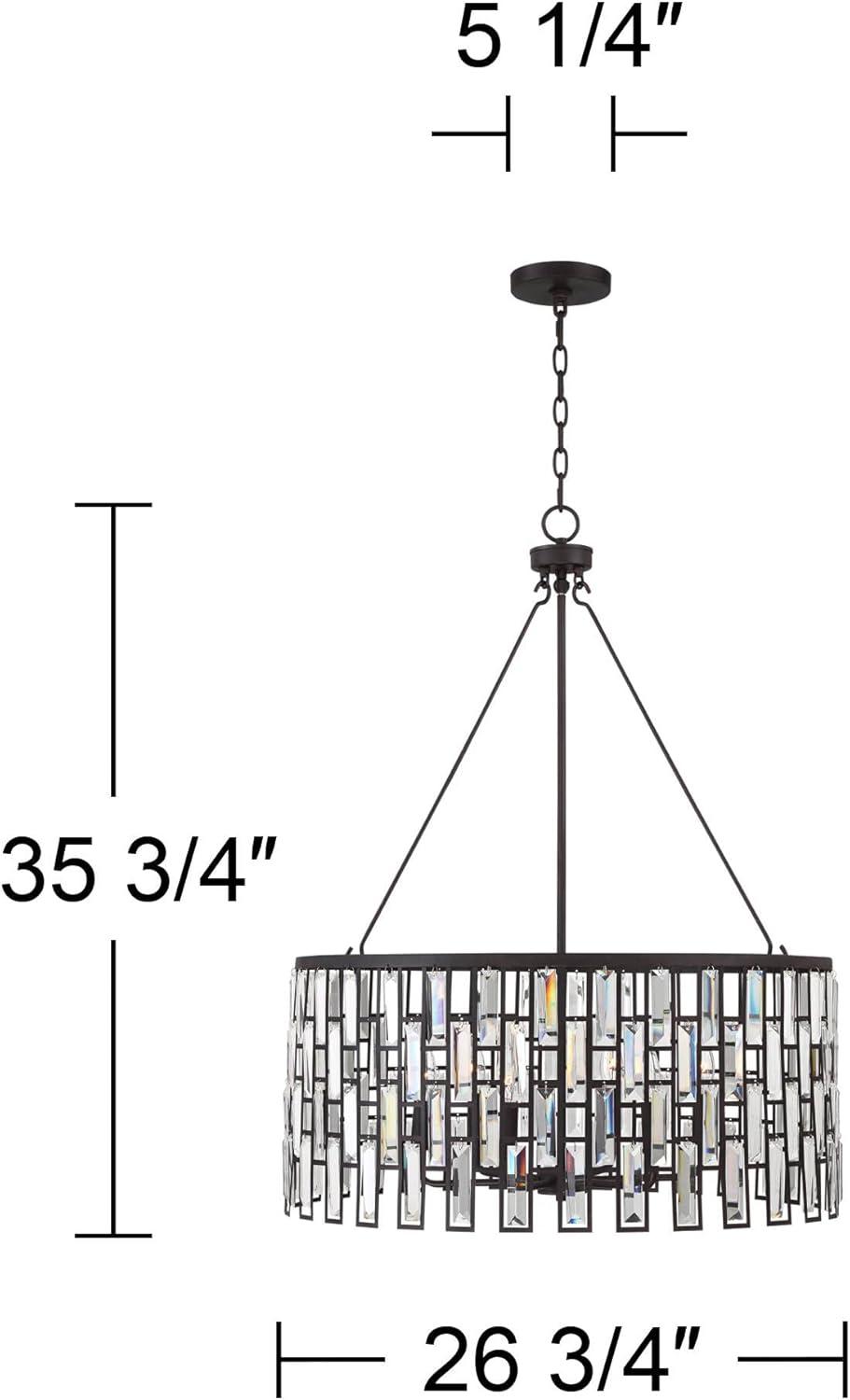 Regency Hill Aurelia Bronze Drum Pendant Chandelier 26 3/4" Wide Modern Clear Glass Shade 6-Light Fixture for Dining Room House Foyer Kitchen Island