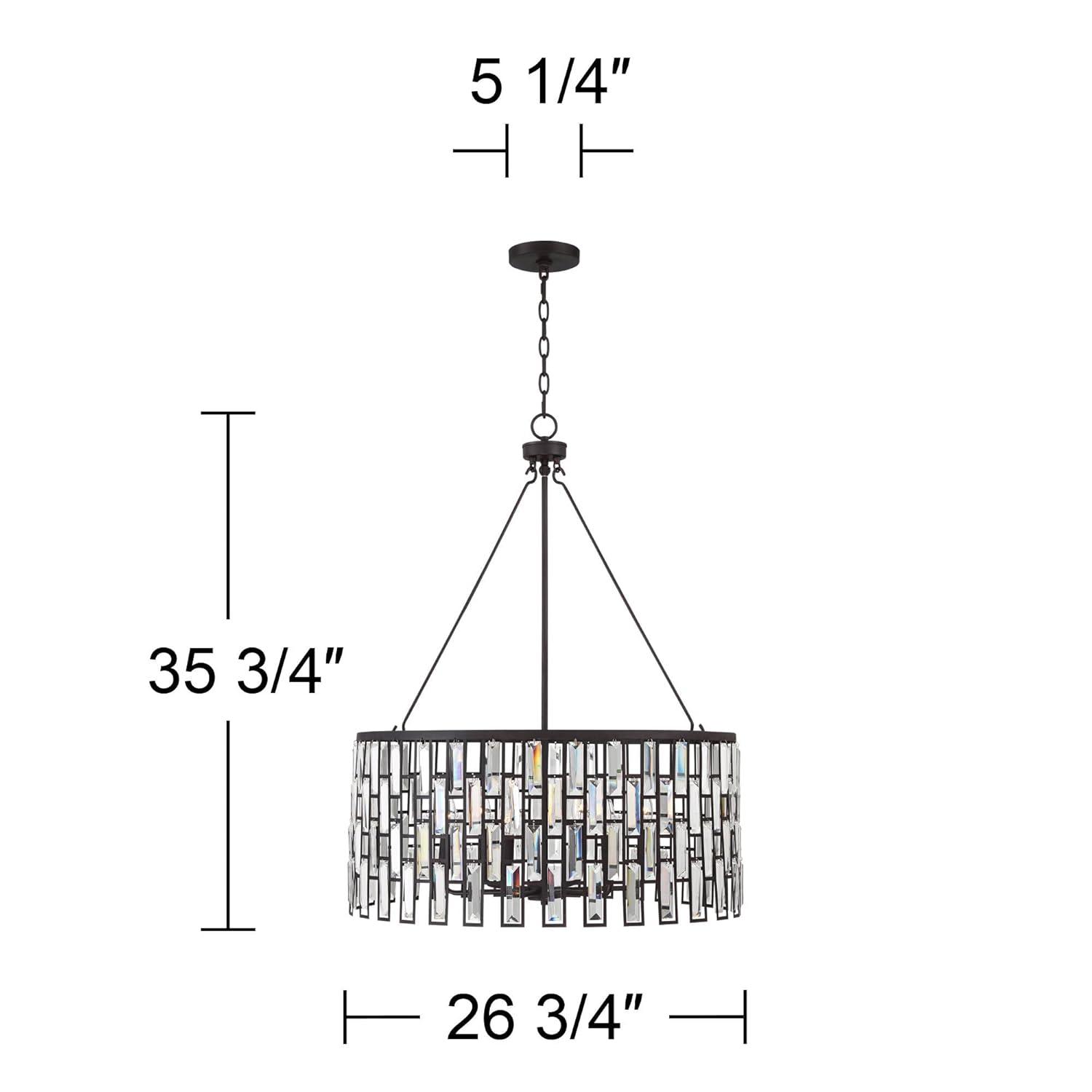 Regency Hill Aurelia Bronze Drum Pendant Chandelier 26 3/4" Wide Modern Clear Glass Shade 6-Light Fixture for Dining Room House Foyer Kitchen Island
