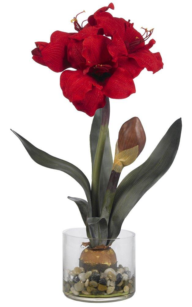 Nearly Natural Amaryllis with Round Vase