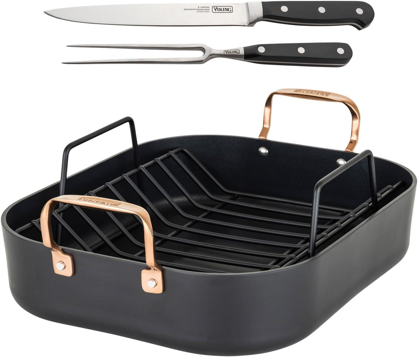 Viking Hard-Anodized Non-Stick 16" Roaster with Rack and Carving Set