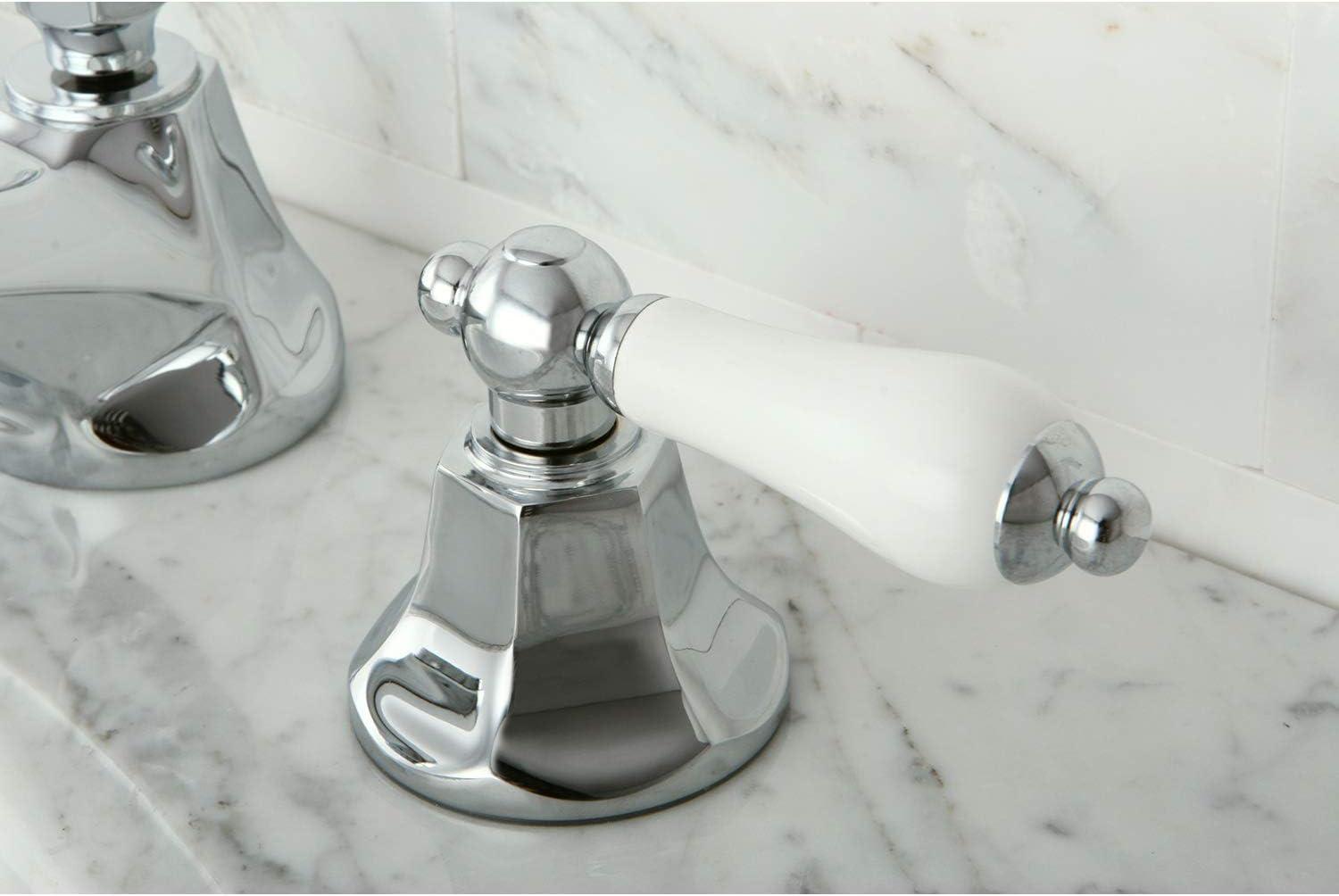 Kingston Brass Metropolitan Two-Handle 3-Hole Deck Mount Widespread Bathroom Faucet with Brass Pop-Up Drain