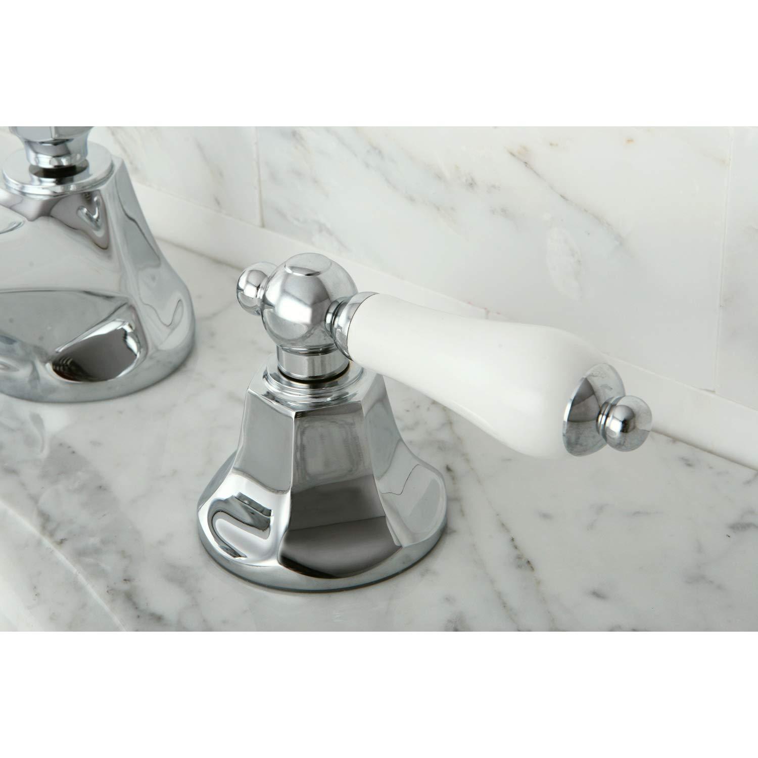Kingston Brass Metropolitan Two-Handle 3-Hole Deck Mount Widespread Bathroom Faucet with Brass Pop-Up Drain