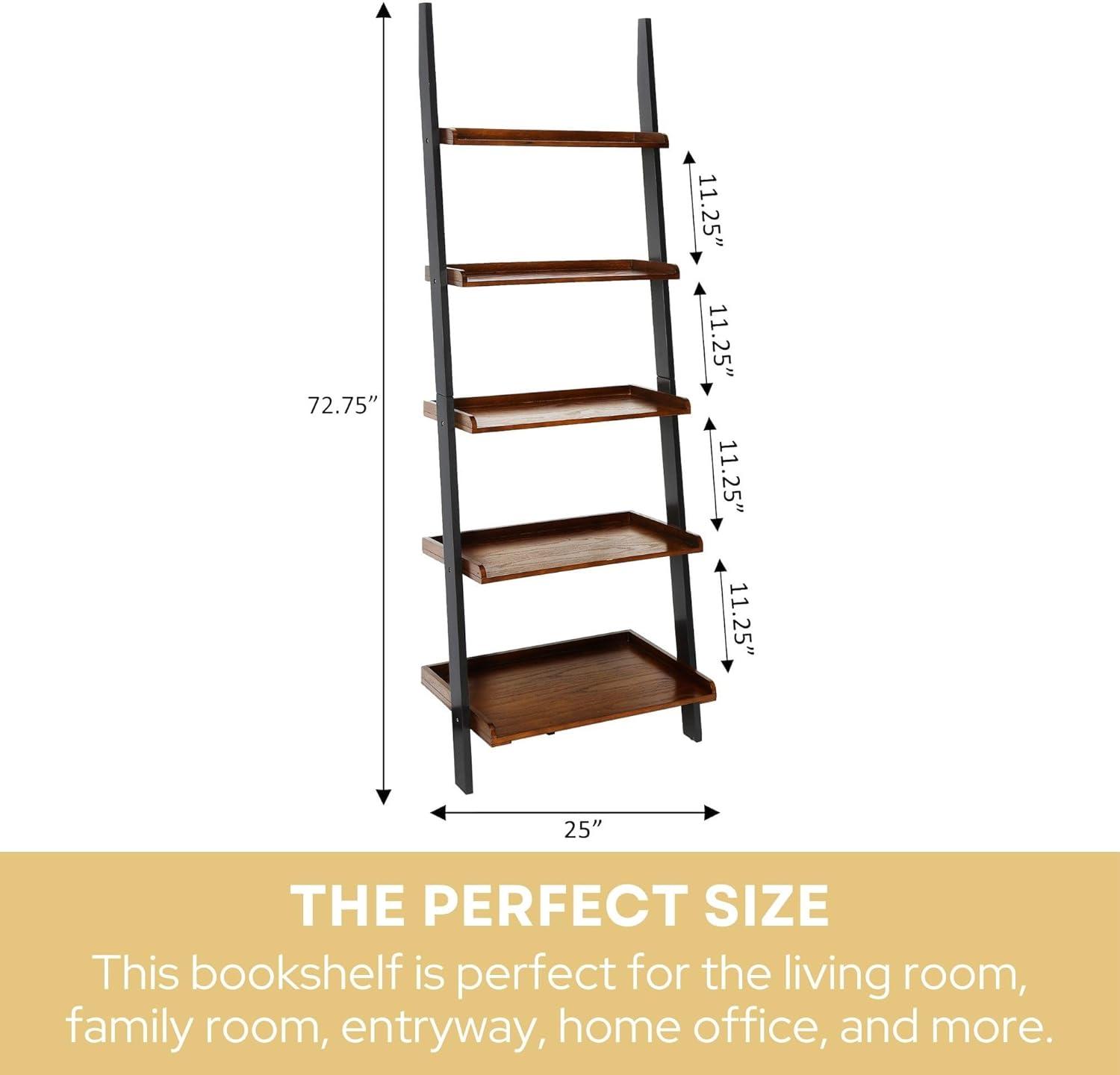Convenience Concepts French Country Bookshelf Ladder in Dark Brown Walnut Wood