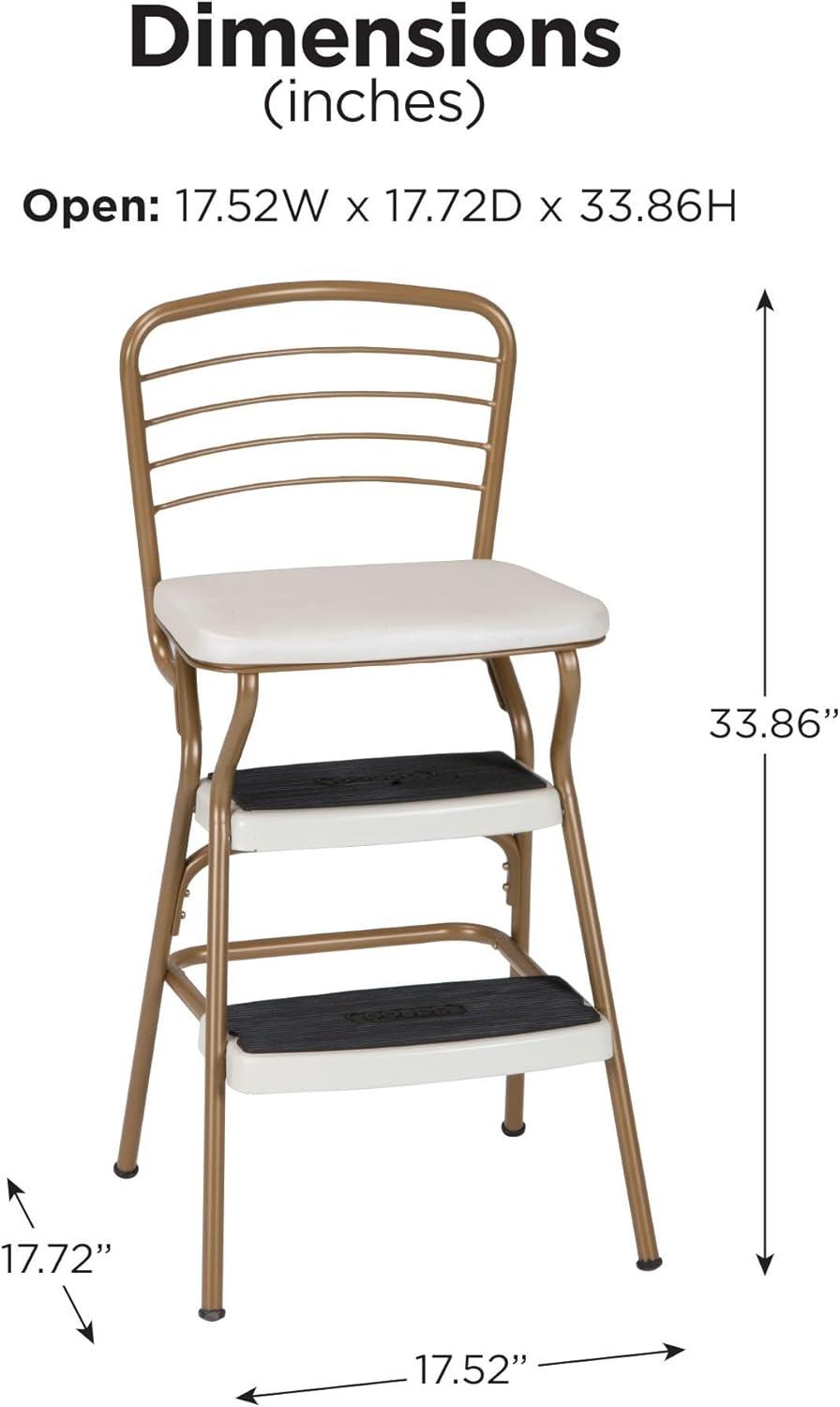 Stylaire Steel Retro Chair + Step Stool with Flip-Up Vinyl Seat